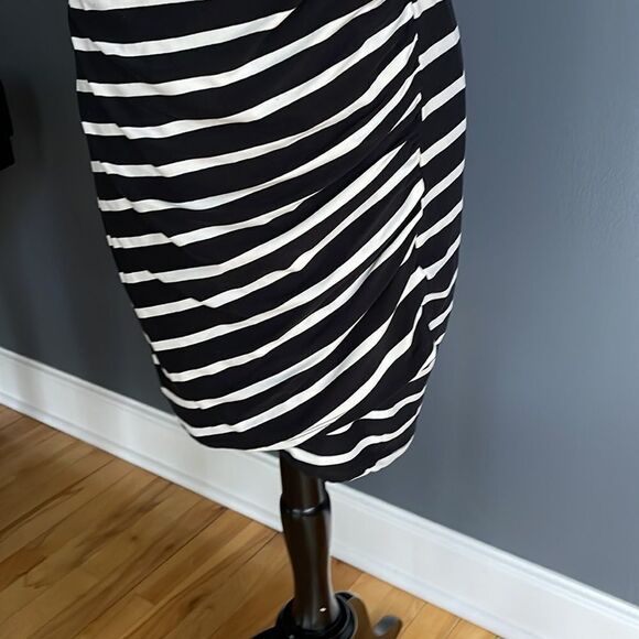 Moa Moa black/white stripe tee shirt style overlapping hem ruched side mini. NWT - Picture 2 of 5